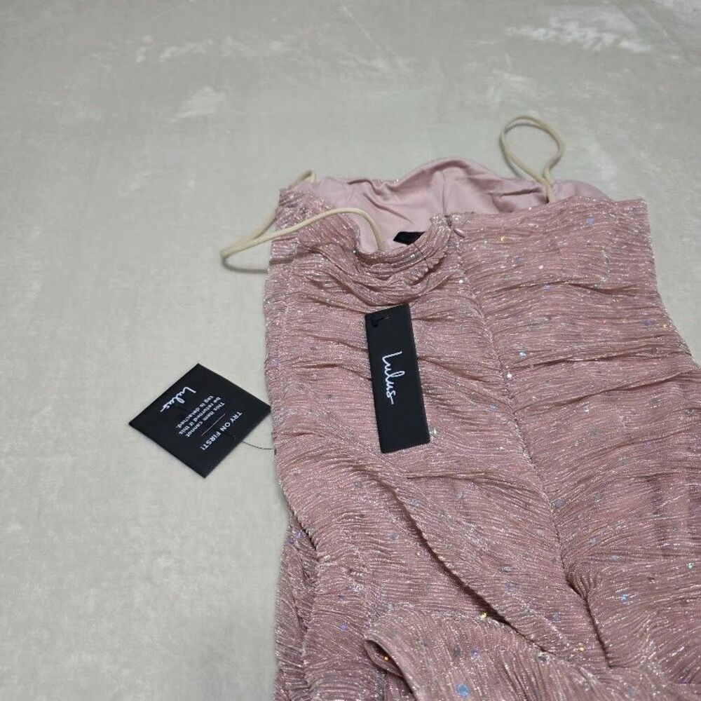 Lulus Flirty Vibes Bodycon Mini Dress Small Pink Shimmer Sequin Straps New w/Tag - Picture 10 of 14